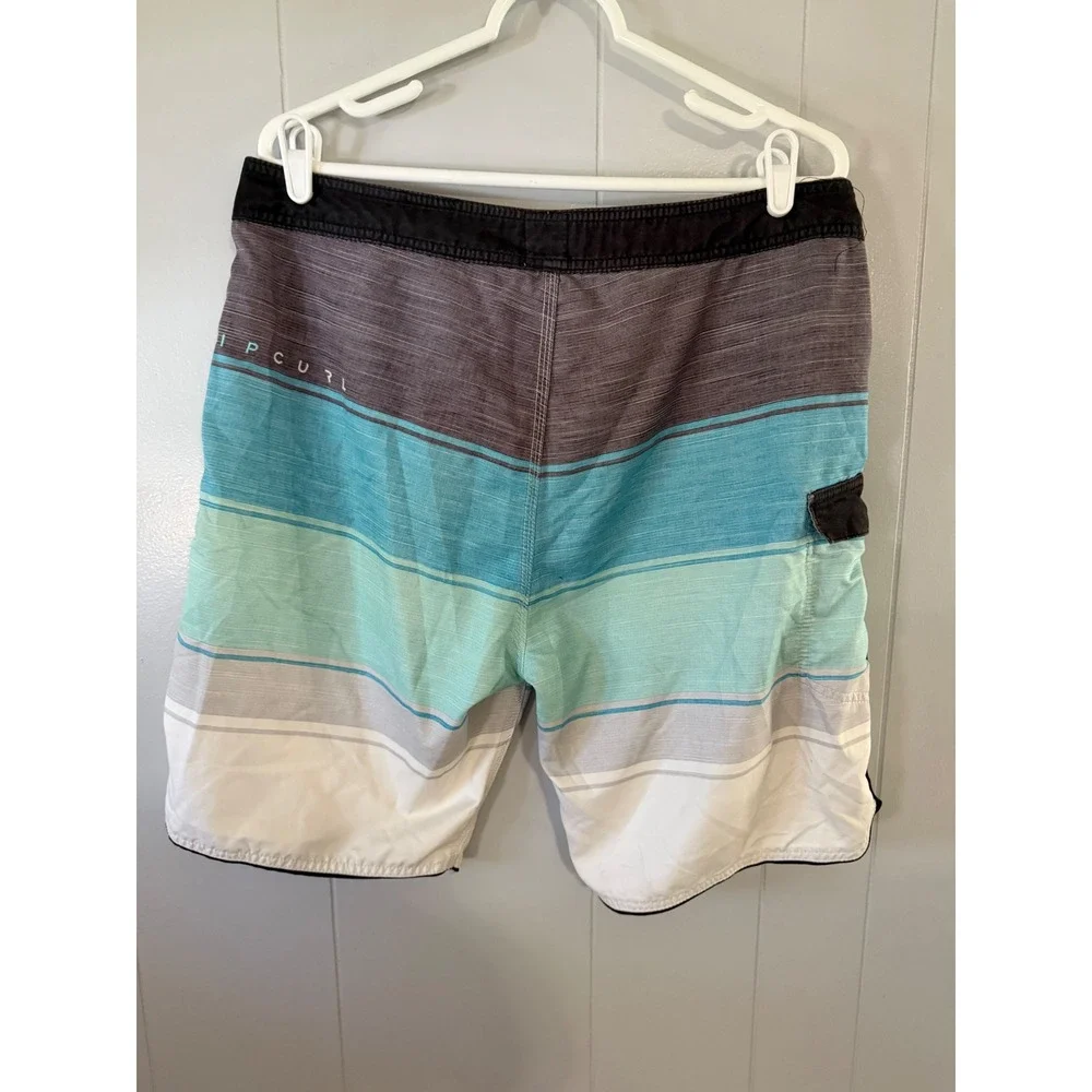 Rip Curl Board Shorts Mens 36‎ Blue Striped Surf Craft Lace Up Swim Trunks